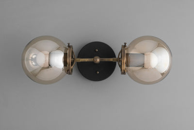 VANITY MODEL No. 8983- Industrial bathroom lighting with a Black/Antique Brass finish. Designed and produced by newwineoldbottles at Peared Creation