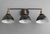 VANITY MODEL No. 7558- Industrial bathroom lighting with a Black/Antique Brass finish. Designed and produced by newwineoldbottles at Peared Creation