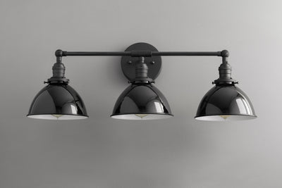 VANITY MODEL No. 7558- Industrial bathroom lighting with a Black finish. Designed and produced by newwineoldbottles at Peared Creation