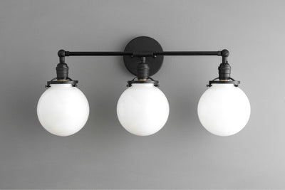 VANITY MODEL No. 8241- Industrial bathroom lighting with a Black finish. Designed and produced by newwineoldbottles at Peared Creation