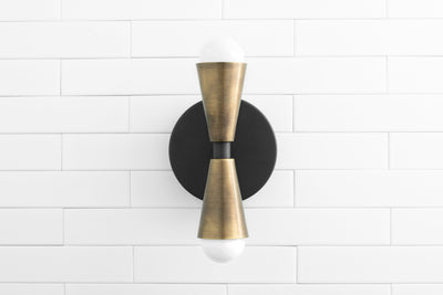 SCONCE MODEL No. 4717- Industrial Wall Lights with a Antique Brass/Black finish. Designed and produced by newwineoldbottles at Peared Creation