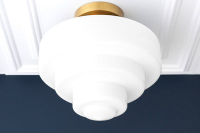 Wedding Cake Light - Large Ceiling Light - 12 Inch Globe - Light Fixture - Milk Glass Light - Art Deco Lamp - Model No. 7458