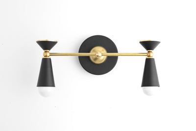 VANITY MODEL No. 6920-Art Deco bathroom lighting with a Black/Brass finish. Designed and produced by DECOCREATIONStudio at Peared Creation