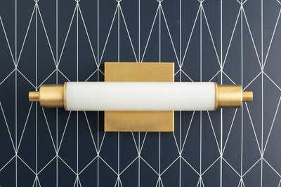 VANITY MODEL No. 1210-Art Deco bathroom lighting with a Raw Brass finish. Designed and produced by DECOCREATIONStudio at Peared Creation