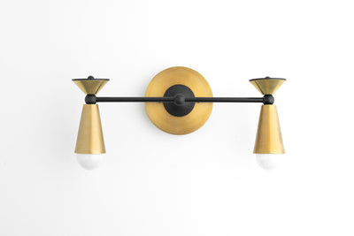 VANITY MODEL No. 6920-Art Deco bathroom lighting with a Brass/Black/Brass finish. Designed and produced by DECOCREATIONStudio at Peared Creation