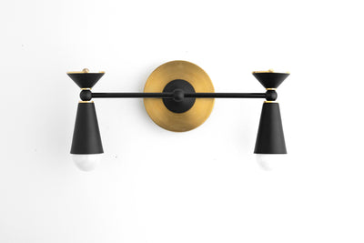 VANITY MODEL No. 6920-Art Deco bathroom lighting with a Brass/Black finish. Designed and produced by DECOCREATIONStudio at Peared Creation