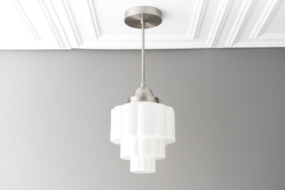 Art Deco Fixture - Pendant Light - Hanging Light - Art Deco Shade - Wedding Cake Light - Hanging White Globe - Model No. 3764