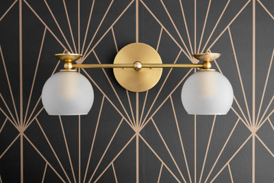 VANITY MODEL No. 8497-Art Deco bathroom lighting with a Raw Brass finish. Designed and produced by DECOCREATIONStudio at Peared Creation