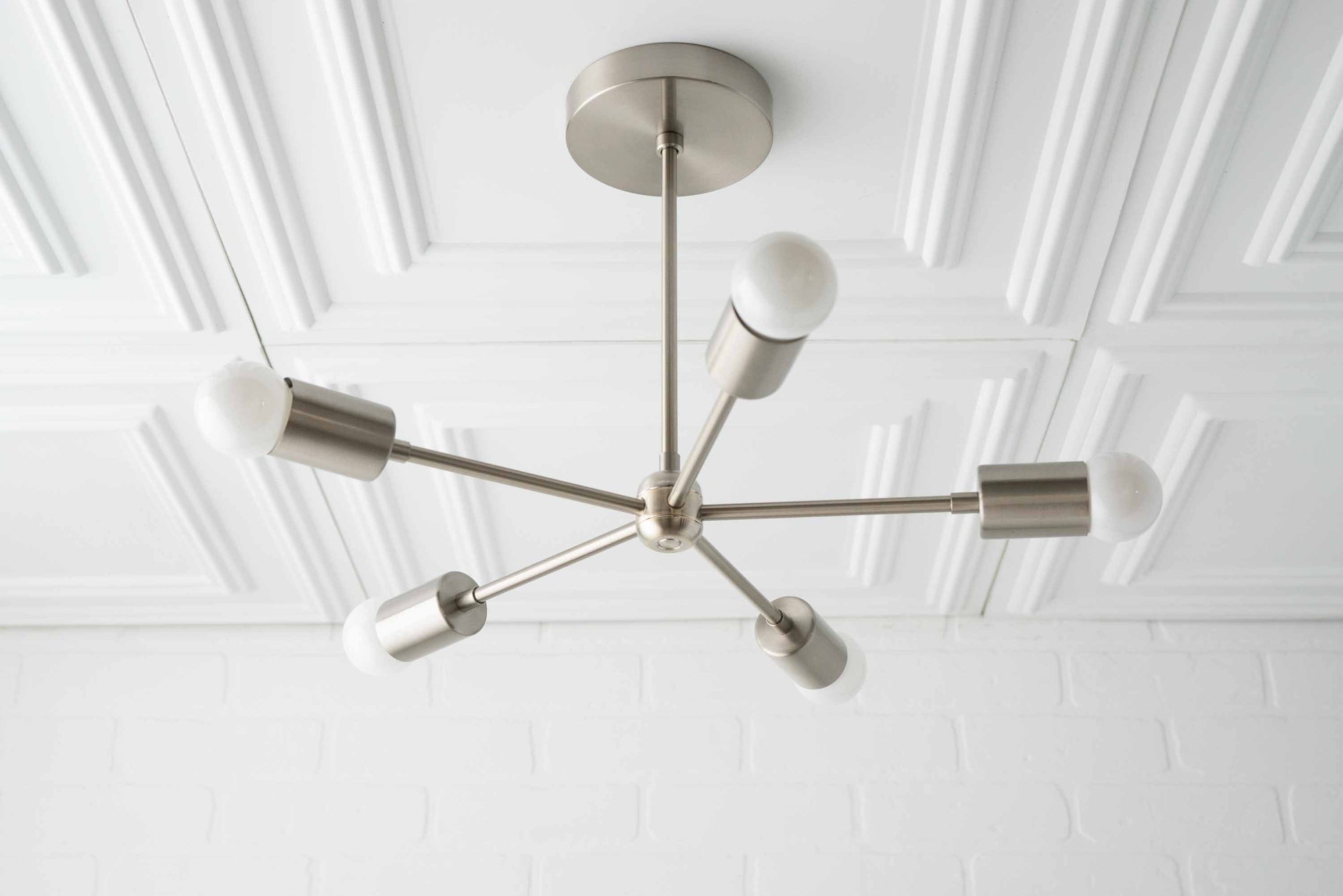 CHANDELIER MODEL No. 6652- Mid Century Modern dining room lights with a Brushed Nickel finish. Designed and produced by MODCREATIONStudio at Peared Creation