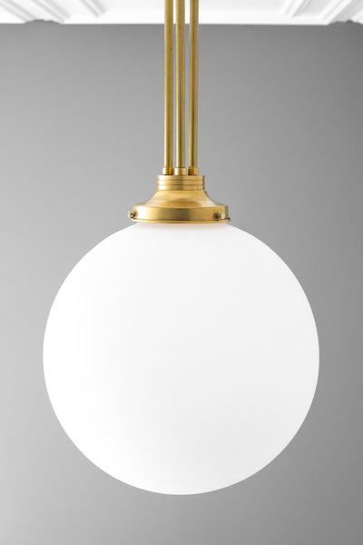 12 Inch Satin Glass Globe - Large Globe Light - Frosted Glass - Brass Pendant Light - Matte White Glass Globe - Model No. 6495