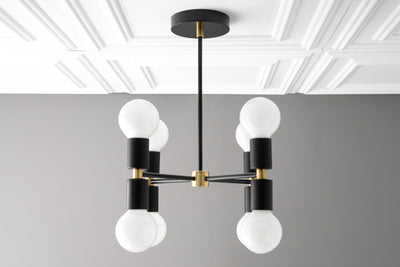 CHANDELIER MODEL No. 2724-Art Deco dining room light fixtures with a Black/Brass finish. Designed and produced by DECOCREATIONStudio at Peared Creation