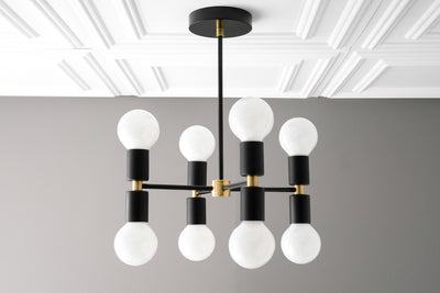 CHANDELIER MODEL No. 2724-Art Deco dining room light fixtures with a Black/Brass finish. Designed and produced by DECOCREATIONStudio at Peared Creation