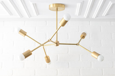 CHANDELIER MODEL No. 7409- Mid Century Modern dining room lights with a Raw Brass finish. Designed and produced by MODCREATIONStudio at Peared Creation