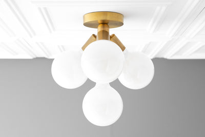 Flush Mount Globe Light - Brass Fixture - White Globe - Ceiling Lights - Flush Mount Light - Globe Fixture - Model No. 7605