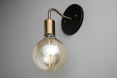 SCONCE MODEL No. 5787- Industrial Wall Lights with a Black/Antique Brass finish. Designed and produced by newwineoldbottles at Peared Creation