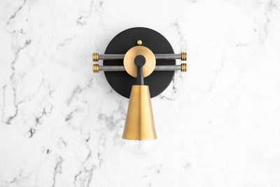 SCONCE MODEL No. 3740-Art Deco Wall Lights with a Black/Steel/Brass finish. Designed and produced by DECOCREATIONStudio at Peared Creation