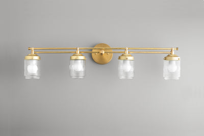 VANITY MODEL No. 4436-Art Deco bathroom lighting with a Raw Brass finish. Designed and produced by DECOCREATIONStudio at Peared Creation