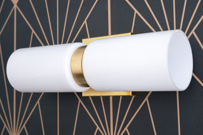 VANITY MODEL No. 6478-Art Deco bathroom lighting with a Raw Brass finish. Designed and produced by DECOCREATIONStudio at Peared Creation