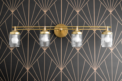 VANITY MODEL No. 4436-Art Deco bathroom lighting with a Raw Brass finish. Designed and produced by DECOCREATIONStudio at Peared Creation