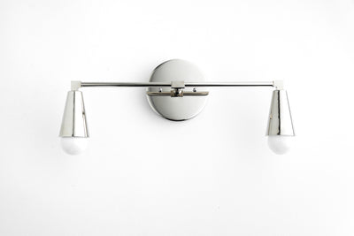 VANITY MODEL No. 1298- Mid Century Modern bathroom lighting with a Polished Nickel finish. Designed and produced by MODCREATIONStudio at Peared Creation
