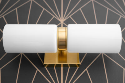 VANITY MODEL No. 6478-Art Deco bathroom lighting with a Raw Brass finish. Designed and produced by DECOCREATIONStudio at Peared Creation