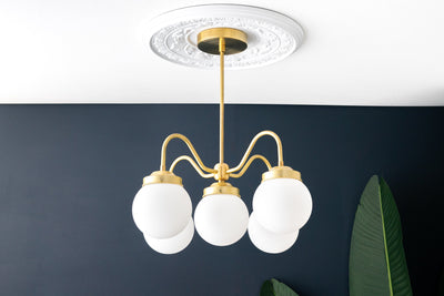 Satin Globe - Brass Chandelier - Modern Contemporary - Victorian Chandelier - Curved - Ceiling Lamp - Model No. 9523