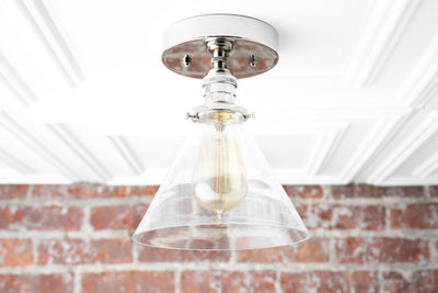 Modern Flush Lamp - Ceiling Light - Farmhouse Lighting - Glass Shade - Brass Semi Flush Lamp - Model No. 4656