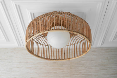 Rattan Basket Shade with Globe - Ceiling Light - Boho Lighting - Modern Lighting - Rattan Shade - Pendant Lighting - Boho Model No. 4944