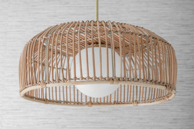 Rattan Basket Shade with Globe - Ceiling Light - Boho Lighting - Modern Lighting - Rattan Shade - Pendant Lighting - Boho Model No. 4944