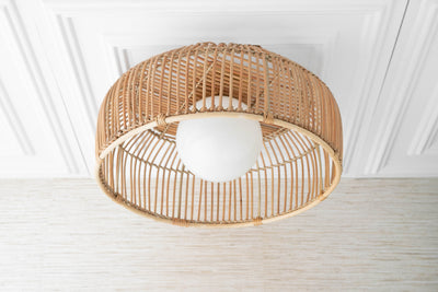 Rattan Basket Shade with Globe - Ceiling Light - Boho Lighting - Modern Lighting - Rattan Shade - Pendant Lighting - Boho Model No. 4944