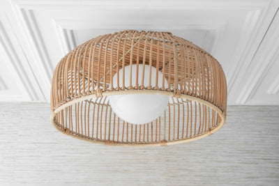 Rattan Basket Shade with Globe - Ceiling Light - Boho Lighting - Modern Lighting - Rattan Shade - Pendant Lighting - Boho Model No. 4944