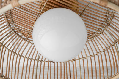 Rattan Basket Shade with Globe -  Pendant Lighting - Boho Lighting - Natural Fiber Light - Ceiling Lighting - Boho Model No. 4944