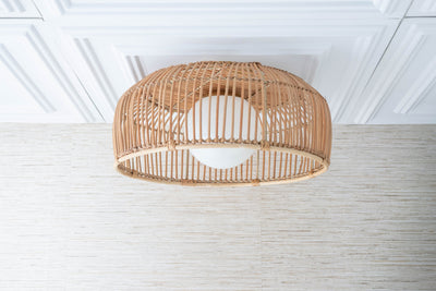 Rattan Basket Shade with Globe - Ceiling Light - Boho Lighting - Modern Lighting - Rattan Shade - Pendant Lighting - Boho Model No. 4944