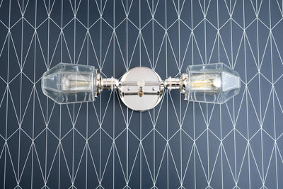 VANITY MODEL No. 9636-Art Deco bathroom lighting with a Polished Nickel finish. Designed and produced by DECOCREATIONStudio at Peared Creation