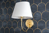 Linen Wall Sconce - Brass Shade Light - Classic Lighting - Wall Light Fixture - Off-White Fabric Oval Shade  - Model No. 9965