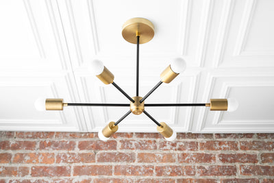 Chandelier Modern Brass - Geometric Ceiling Light  - Mid Century Hanging Light - Industrial Chic Lamp - Model No. 9414
