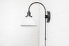 Black Plug In Sconce - Wall Sconce - Plug In Wall Sconce - White Shade - Boho Lighting - Modern Lighting - Wall Light - Boho Model No. 9502