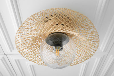 Clear Globe Light - Bird&#39;s Nest Light - Bamboo Nest - Boho Lighting - Ceiling Light - Copper Light - Frosted Globe - Boho Model No. 4620