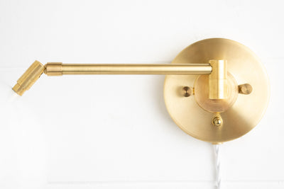Brass Plug In Or Hardwire Wall Light - Bedside Sconce - Mid Century Lighting - White Shade - Swing Arm Sconce - Model No. 7541