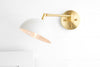 Brass Plug In Or Hardwire Wall Light - Bedside Sconce - Mid Century Lighting - White Shade - Swing Arm Sconce - Model No. 7541