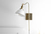 Plug In Bedside Light - White Bucket Shade - Antique Brass Fixture - Plug In Wall Sconce - Reading Light - Model No. 3035