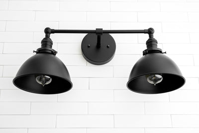 VANITY MODEL No. 8791- Industrial bathroom lighting with a Black finish. Designed and produced by newwineoldbottles at Peared Creation