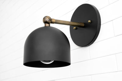 SCONCE MODEL No. 4471- Industrial Wall Lights with a Black/Antique Brass finish. Designed and produced by newwineoldbottles at Peared Creation