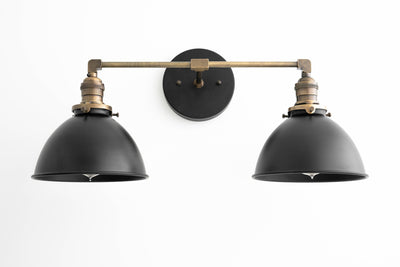 VANITY MODEL No. 3370- Mid Century Modern bathroom lighting with a Black/Aged Brass finish. Designed and produced by MODCREATIONStudio at Peared Creation