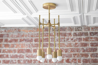 CHANDELIER MODEL No. 0715- Mid Century Modern dining room lights with a Raw Brass finish. Designed and produced by MODCREATIONStudio at Peared Creation