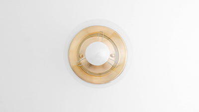 Minimal Wall Light - Flush Mount Sconce - Low Profile Light - 6in Brass Plate - Model No. 0818