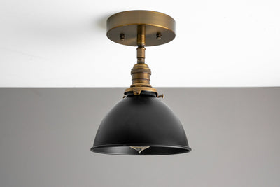8" Matte Black Bucket Shade - Light Fixture - Semi Flush - Industrial Lighting - Model No. 4167