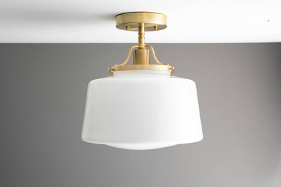 12" Schoolhouse Fixture - Semi Flush Mount Ceiling Light - Milk Glass Lamp - Pendant Light Fixture - Model No. 3457