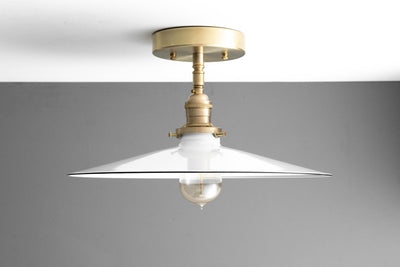 14" White Industrial Ceiling Fixture - Semi Flush Mount - Industrial Style - Pendant Lamp - Model No. 0206