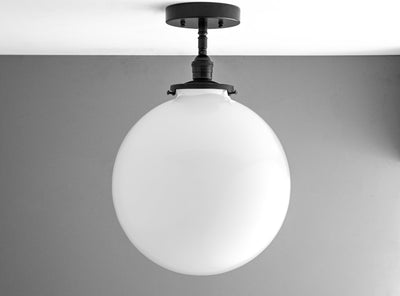 12' Milk Glass Globe - Semi-Flush Ceiling Fixture - Hanging Pendant Lamp - Model No. 9428